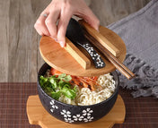 Takayama Ceramic Noodle Bowl Set with Lid, Spoon & Chopsticks