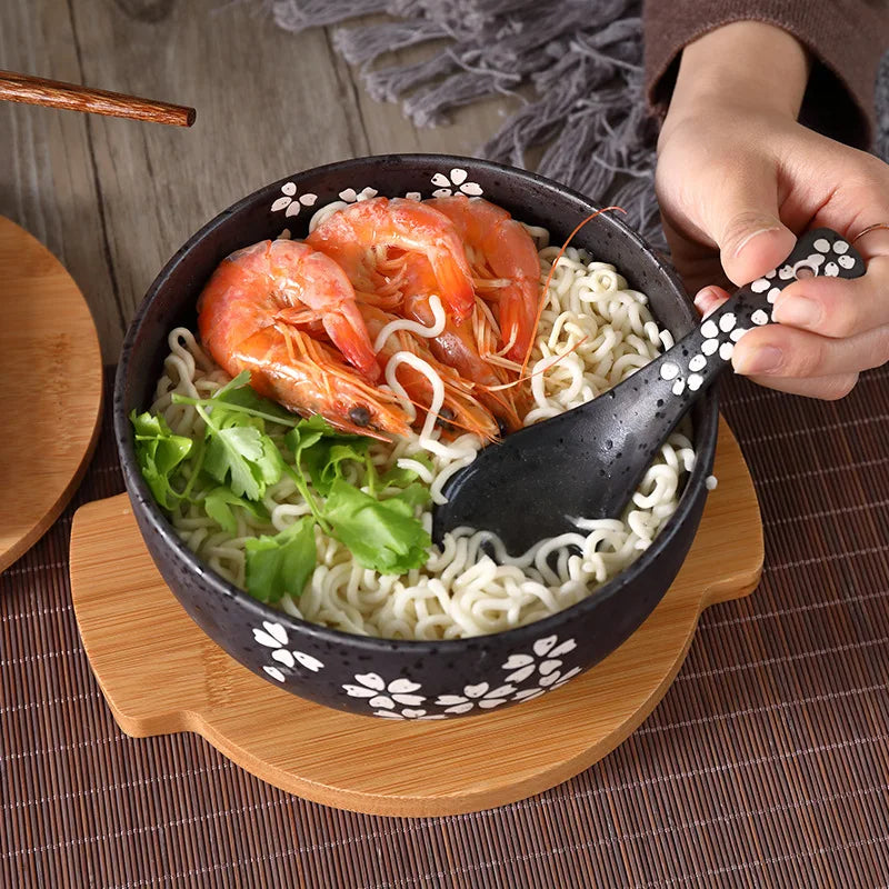 Takayama Ceramic Noodle Bowl Set with Lid, Spoon & Chopsticks