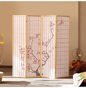 Kiyoshi 4-Panel Folding Wood Screen Divider in Bamboo and Cherry Blossom