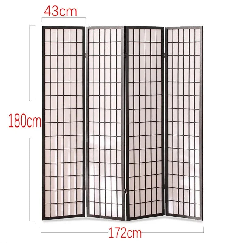 Kiyoshi 4-Panel Folding Wood Screen Divider in Smoke Black and Cherry Blossom