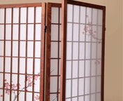 Kiyoshi 4-Panel Folding Wood Screen Divider in Walnut Cherry Blossom